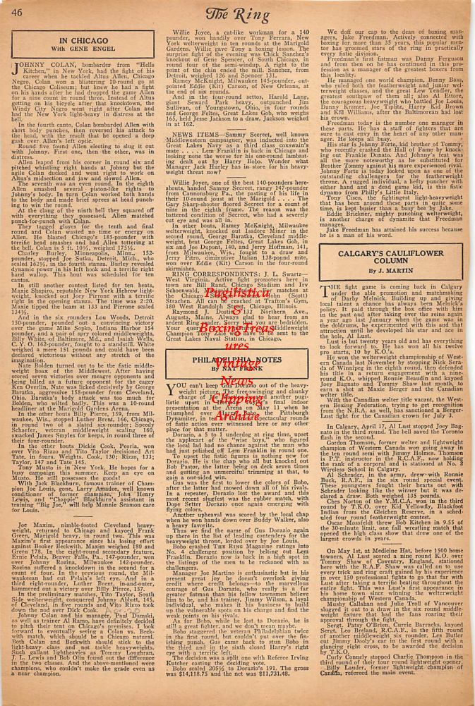 Boxing News Clipping #232 - Ring Results in Chicago, Philadelphia and Calgary