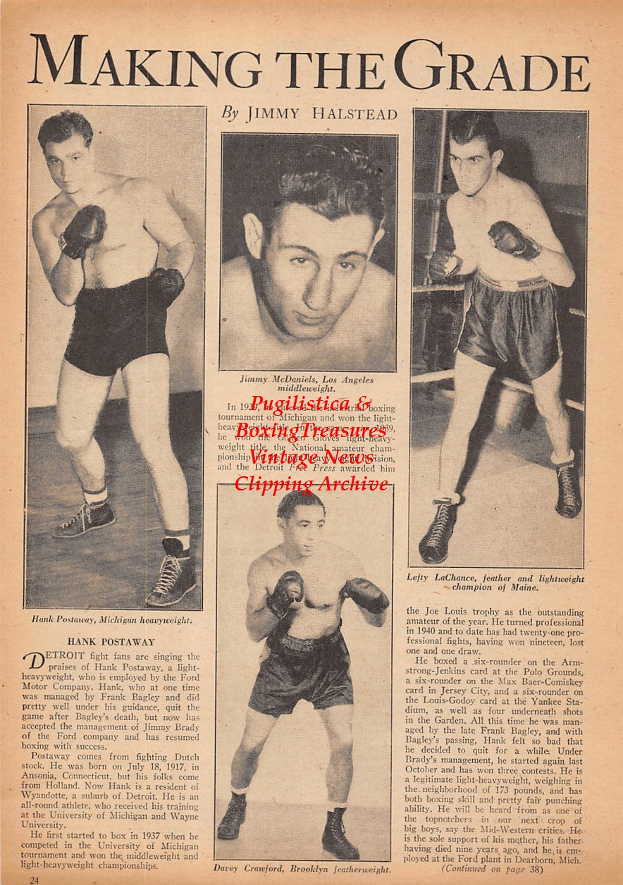 Boxing News Clipping #2320 - Hank Postaway, Jimmy McDaniels, Lefty LaChance, Davey Crawford, Joe Choynski Memorial article