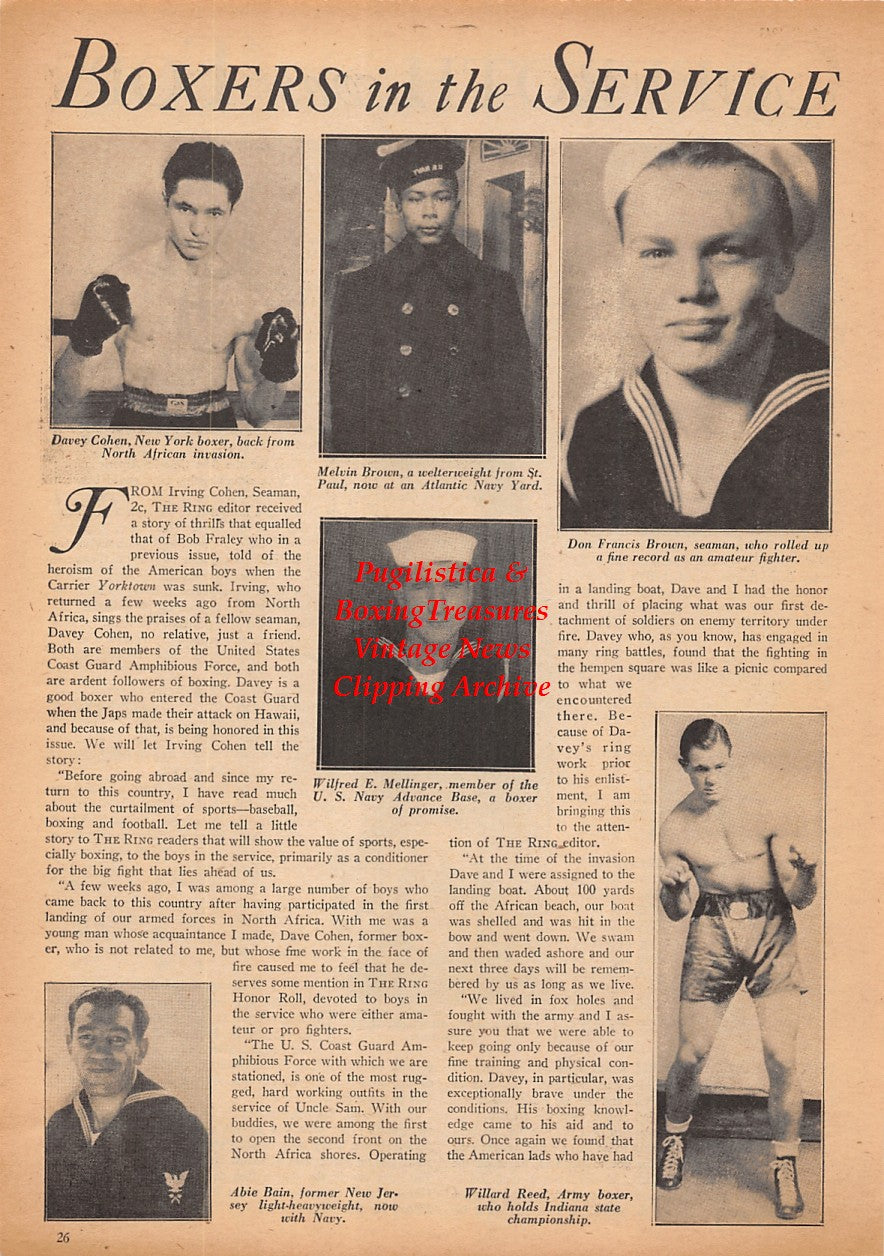 Boxing News Clipping #2321 - Davey Cohen, Melvin Brown, Don Francis Brown, Wilfred Mellinger, Willard Reed, Abie Bain, Jim Coffroth