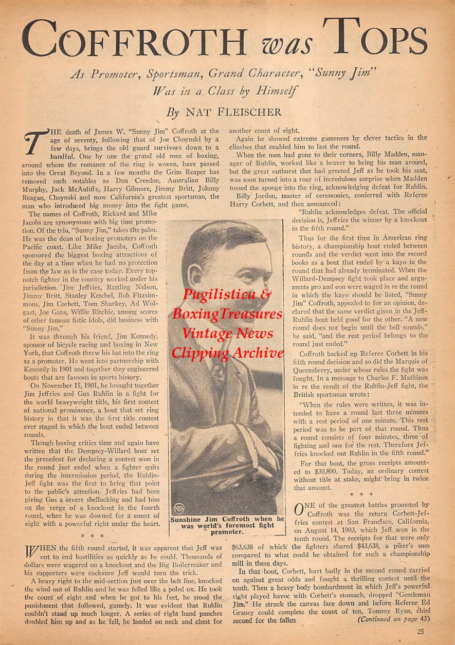 Boxing News Clipping #2321 - Davey Cohen, Melvin Brown, Don Francis Brown, Wilfred Mellinger, Willard Reed, Abie Bain, Jim Coffroth