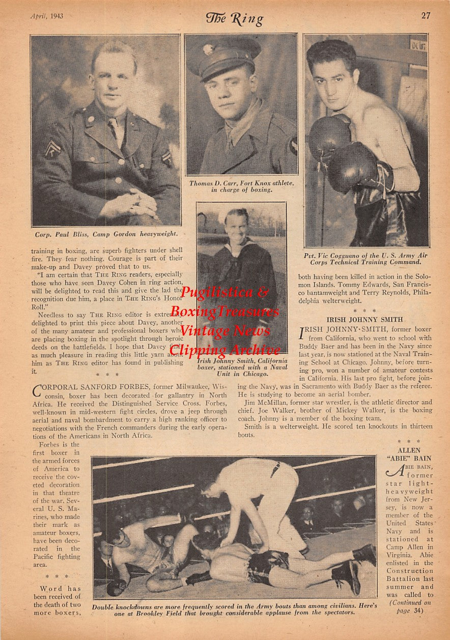 Boxing News Clipping #2322 - Paul Bliss, Thomas Carr, Irish Johnny Smith, Vic Cogguano, Fritzie Zivic vs. Beau Jack, Ray Robinson vs. Jake LaMotta