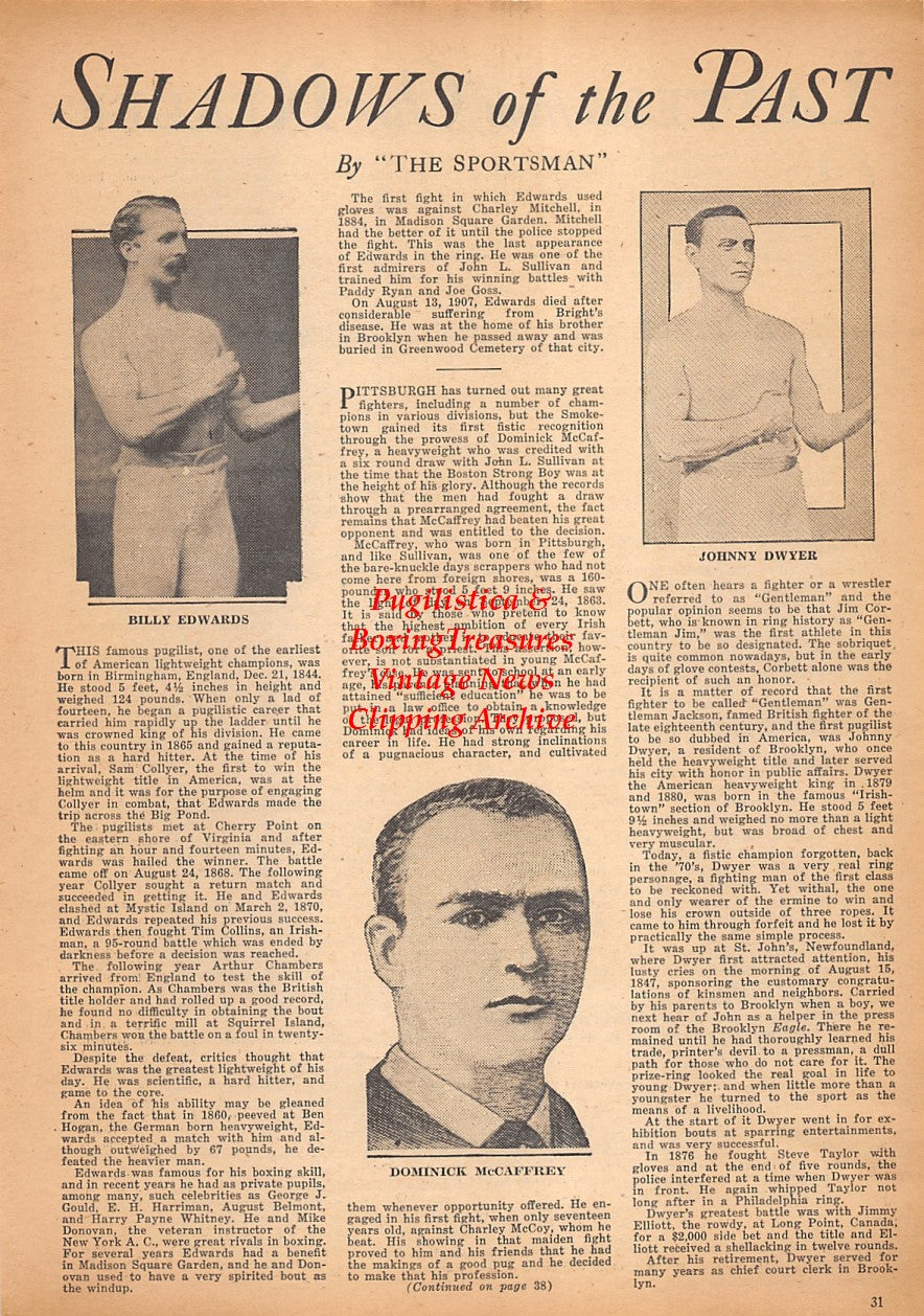 Boxing News Clipping #2324 - Billy Edwards, Dominick McCaffrey, Johnny Dwyer