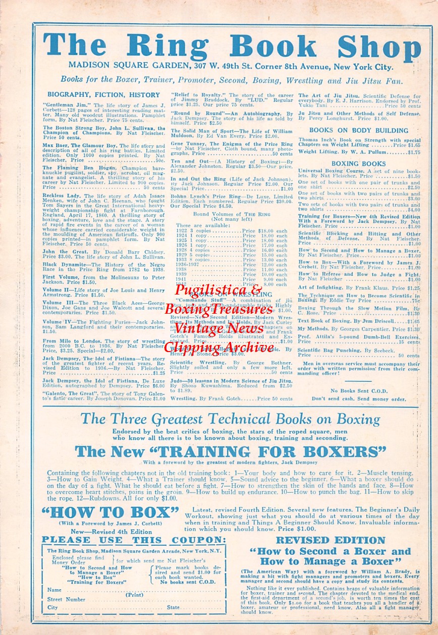 Boxing News Clipping #2325 - Jack Dempsey, Benny Leonard, Billy Conn, Gus Lesnevich, Jim Braddock in Military Uniforms