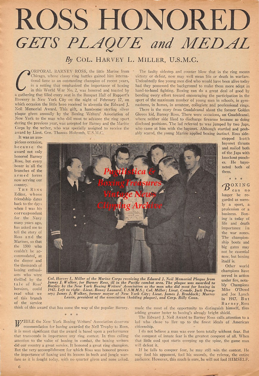 Boxing News Clipping #2327 - Lem Franklin vs. Lee Savold, Clayton Worlds vs. Pat Comiskey, Willie Pep vs. Davey Crawford, Barney Ross awarded Edward J. Neil Award