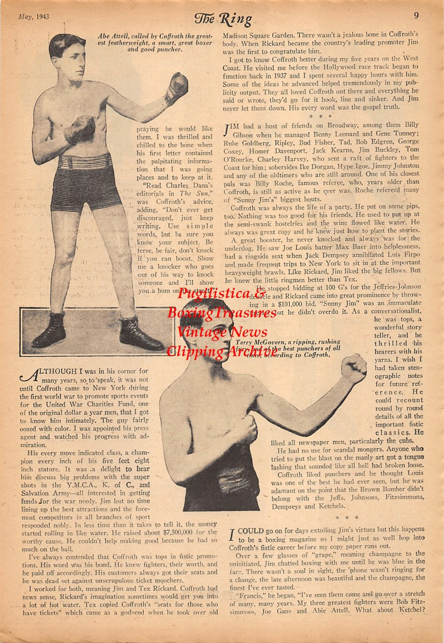 Boxing News Clipping #2329 - Abe Attell, Terry McGovern, Stanley Ketchel, Battling Nelson