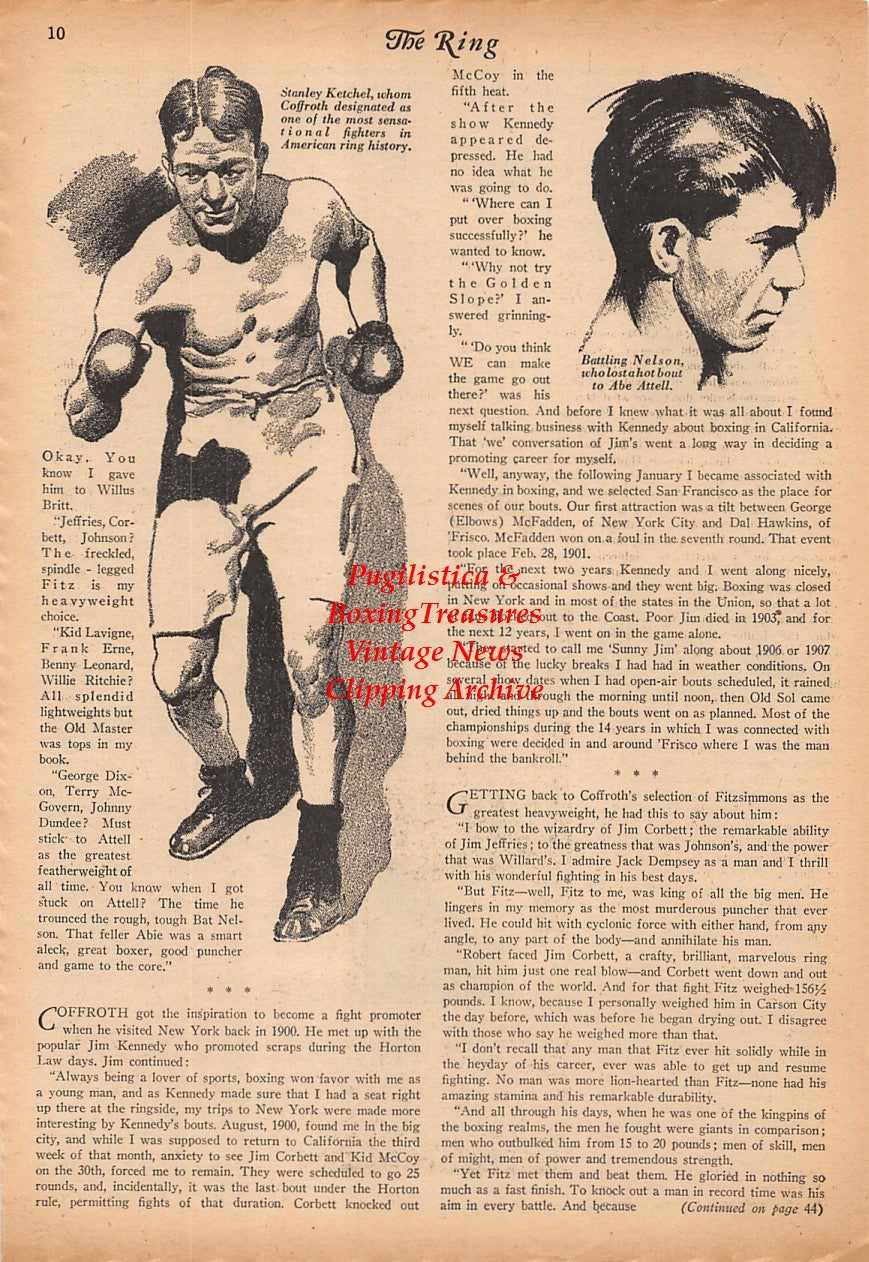 Boxing News Clipping #2329 - Abe Attell, Terry McGovern, Stanley Ketchel, Battling Nelson