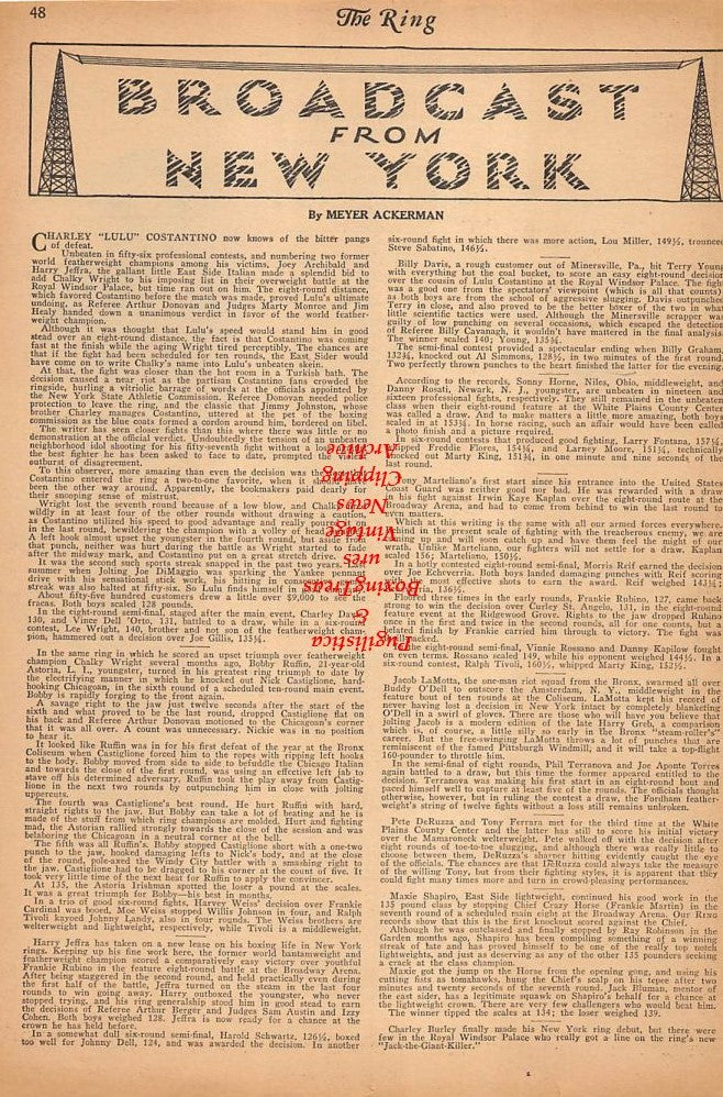 Boxing News Clipping #233 - Ring Results from New York, Camp Forrest Tennessee, Fort Hamilton, Panama Camps, NYC Inter-Service, Aberdeen Proving Ground