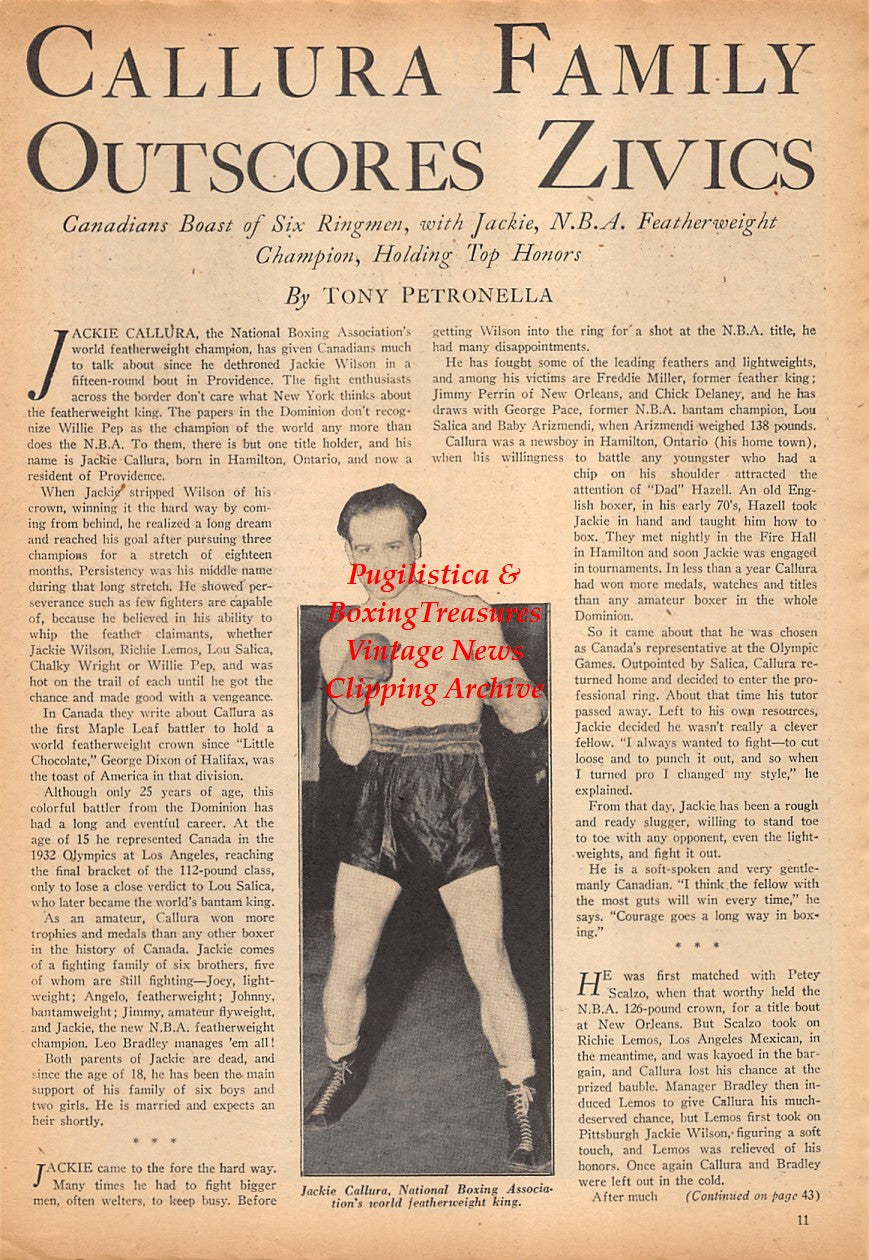 Boxing News Clipping #2330 - Jackie Callura, Camp Forrest Boxers with Robert Carroll, James Micale, D.R. Gustin, Louis Kid Brunet, Edward Bradley, Walter Dzidek