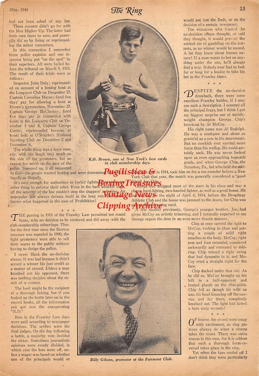 Boxing News Clipping #2336 - Knockout Brown, Billy Gibson, Jim Buckley, Tom O'Rourke