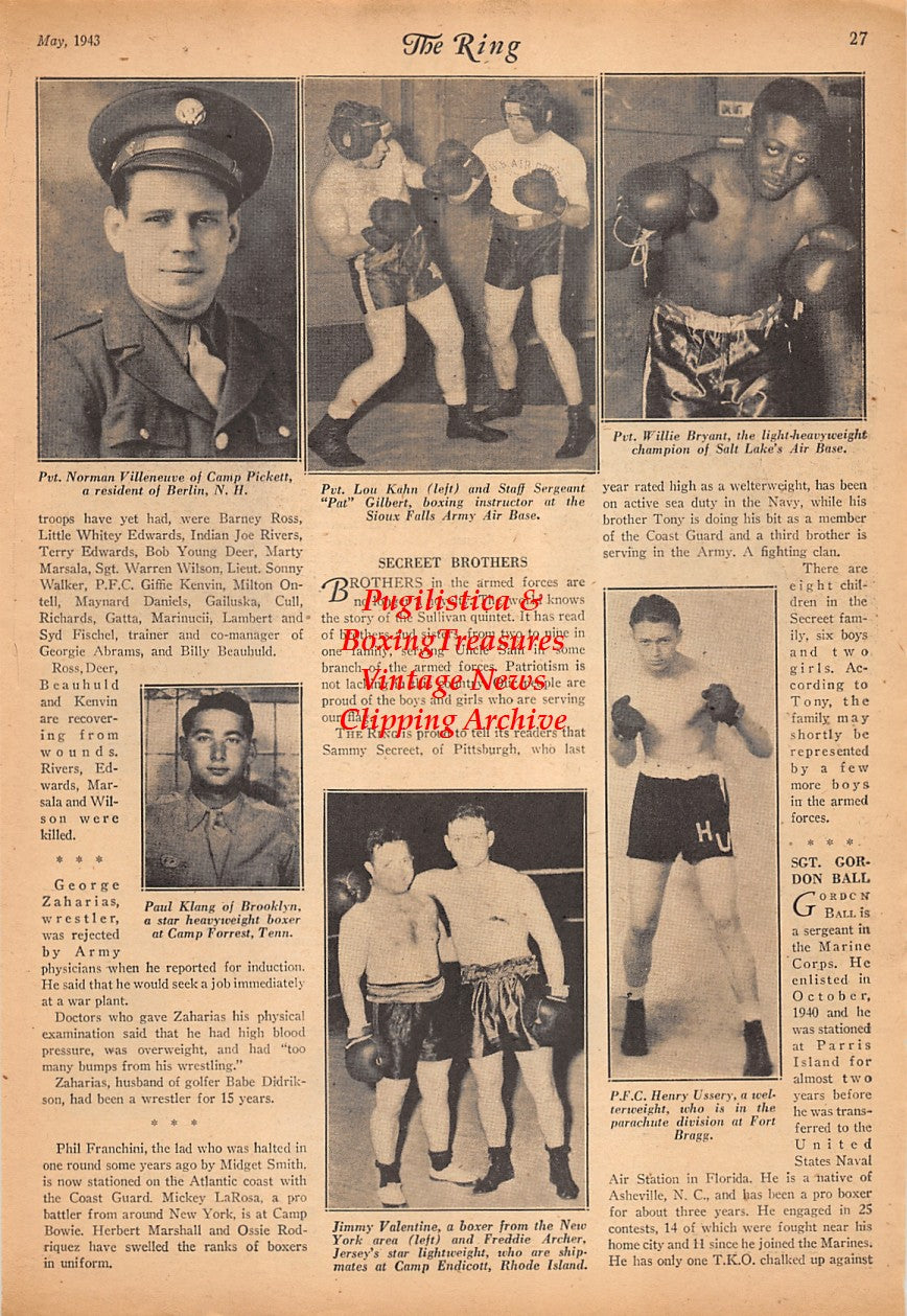 Boxing News Clipping #2338 - Norman Villanueve, Lou Kahn, Pat Gilbert, Willie Bryant, Paul Klang, Jimmy Valentine, Henry Ussery, Young Stuhley, Jack Parlette Jr., Robert Mepham, Clyde Smith