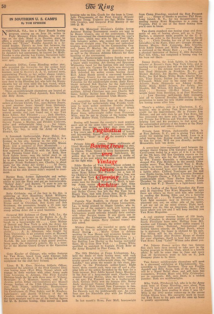 Boxing News Clipping #234 - Fight results from New York, Southern U.S. Military Camps