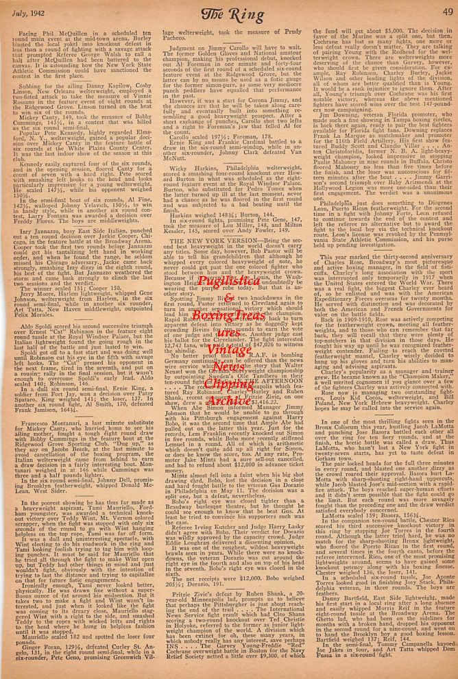 Boxing News Clipping #234 - Fight results from New York, Southern U.S. Military Camps