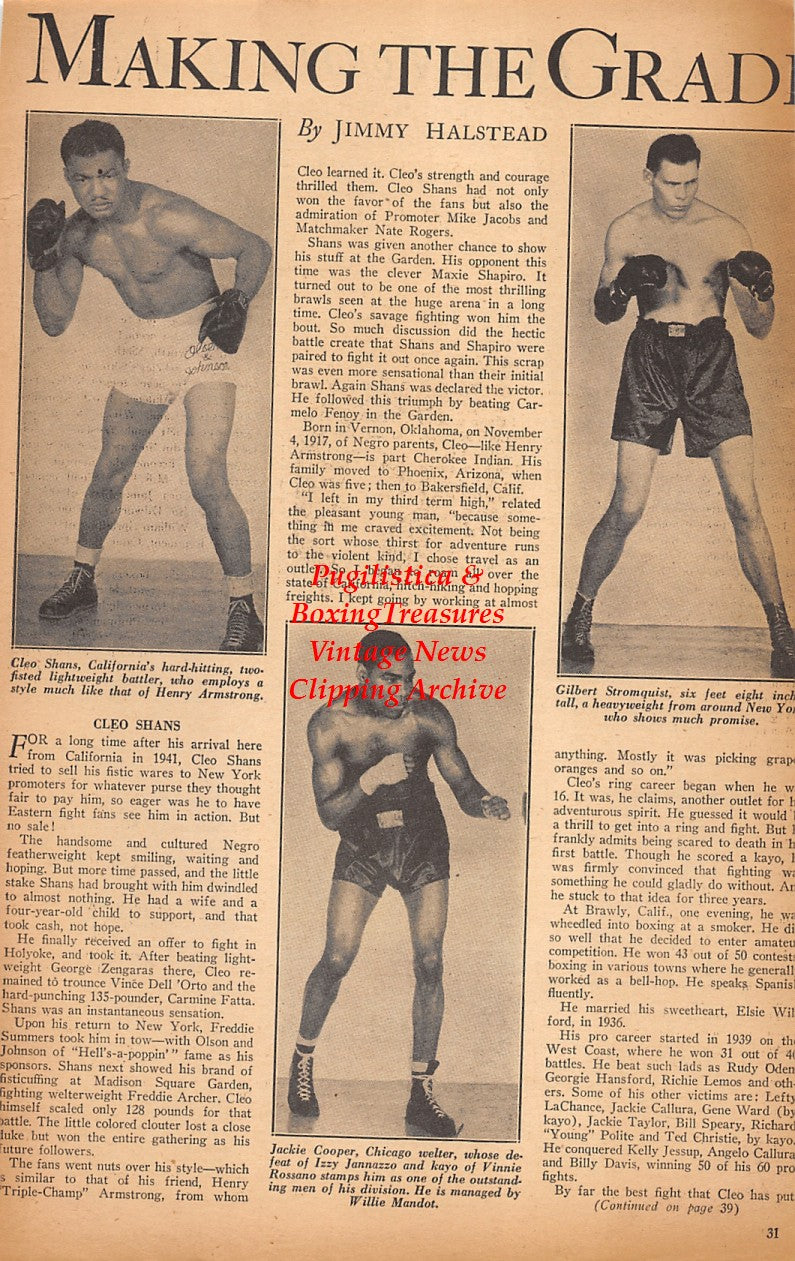Boxing News Clipping #2340 - Cleo Shans, Jackie Cooper, Gilbert Stromquist