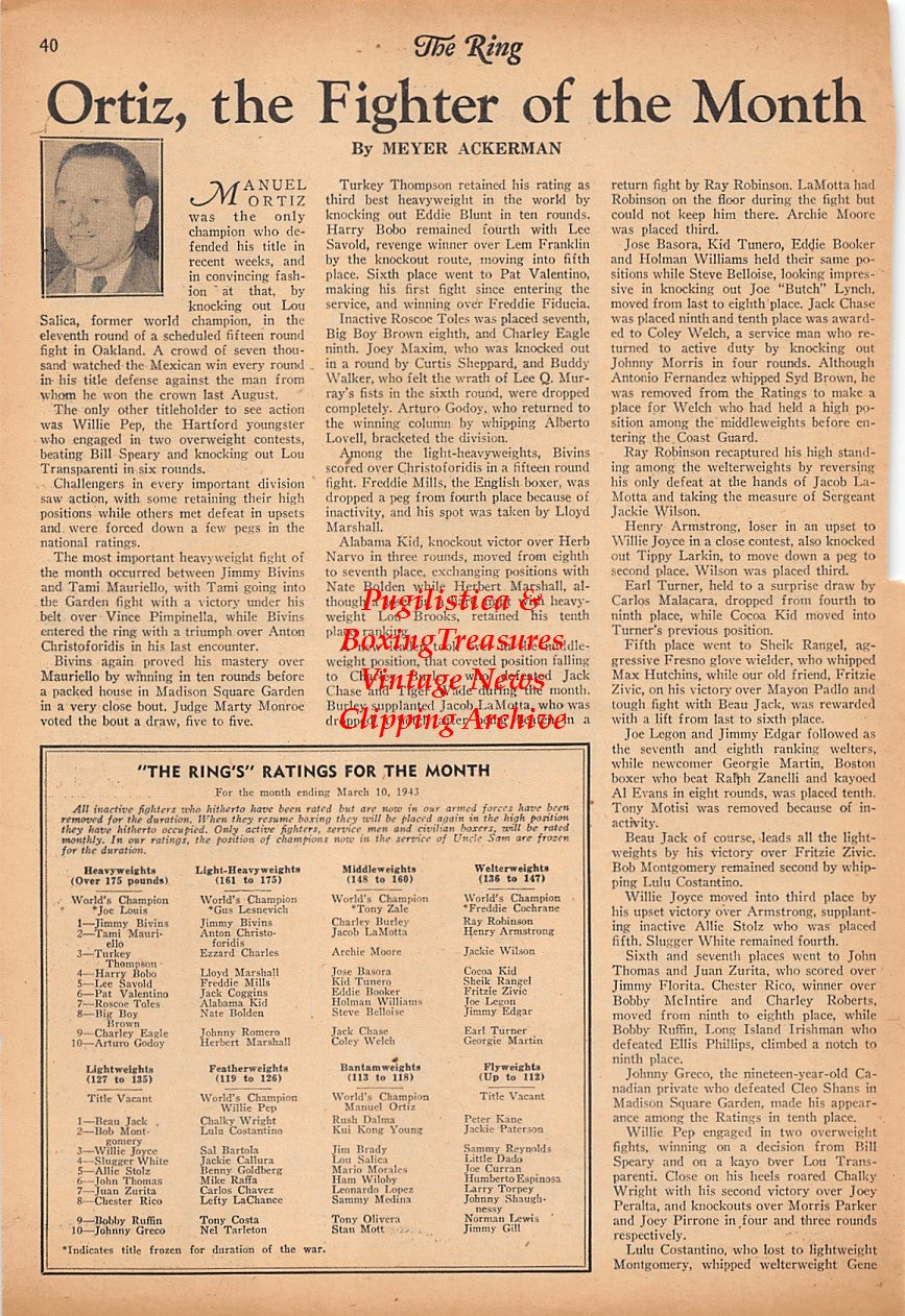 Boxing News Clipping #2341 - Gene Brown, Manuel Ortiz