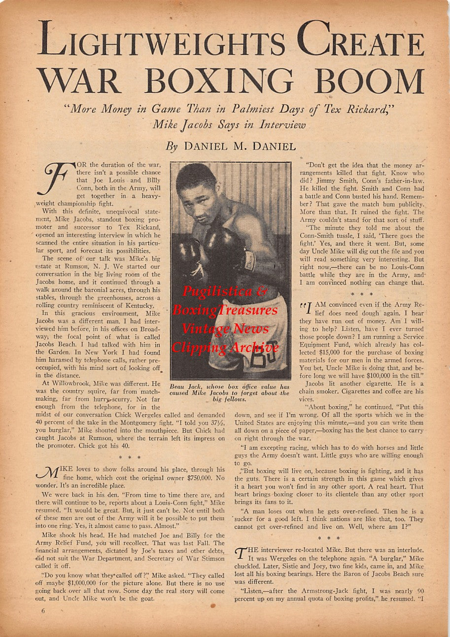 Boxing News Clipping #2346 - Beau Jack, Gilbert Stromquist vs. Ben Morosz, Tami Mauriello vs. Jimmy Bivins, Jimmy Reeves vs. Jake LaMotta, Norman Rubio vs. Joe Agosta