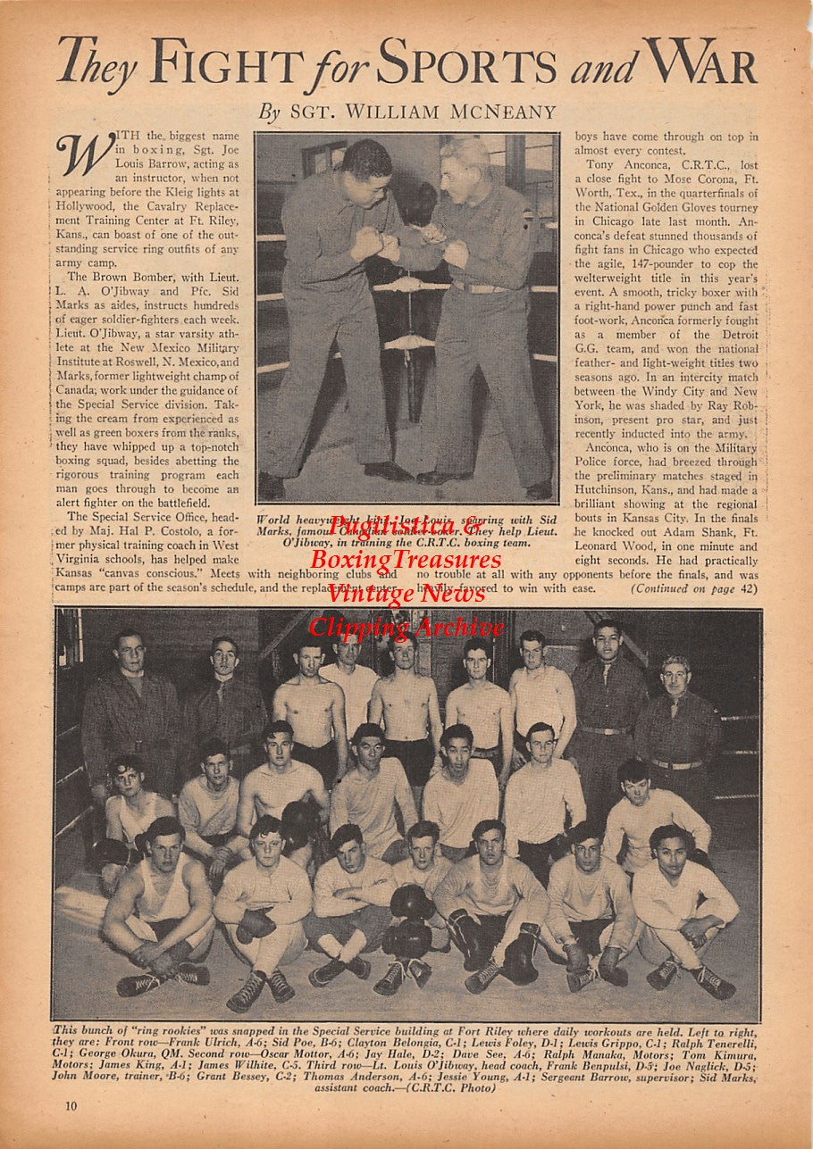 Boxing News Clipping #2347 - Joe Louis, Sid Marks, Fort Riley Boxing Team, Beau Jack vs. Henry Armstrong, Frank Ulrich, Sid Poe, Tom Kimura, Jay Hale, Lewis Grippo and many more