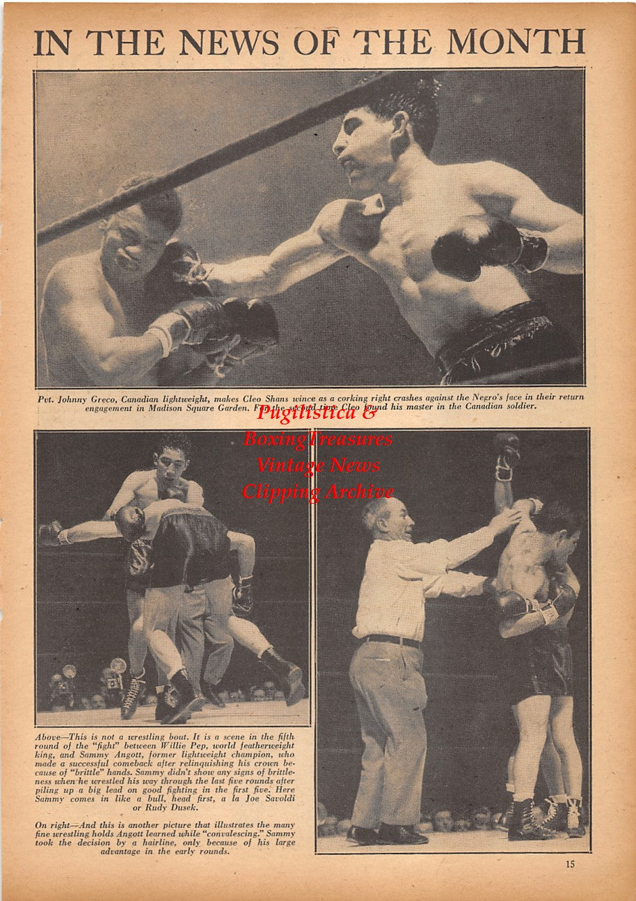 Boxing News Clipping #2350 - Clent Conway, Johnny Walker, Andy Holland, Johnny Greco vs. Cleo Shans, Willie Pep vs. Sammy Angott