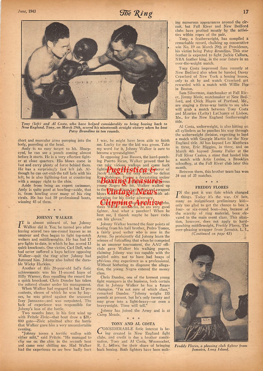 Boxing News Clipping #2351 - James Noland, Hayes Scott, Gene Harris, Guadalupe Quintana, Oral Waltz, Dale Clark, James Miller, Joseph Dorchak, Tony Costa, Al Costa, Freddie Flores