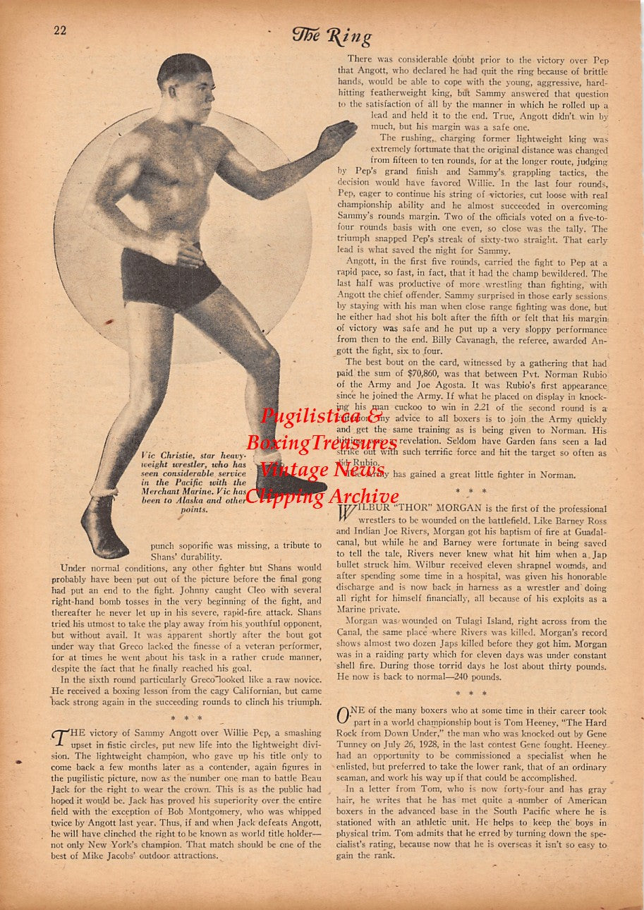Boxing News Clipping #2352 - Fritzie Zivic vs. Beau Jack, wrestler Vic Christie