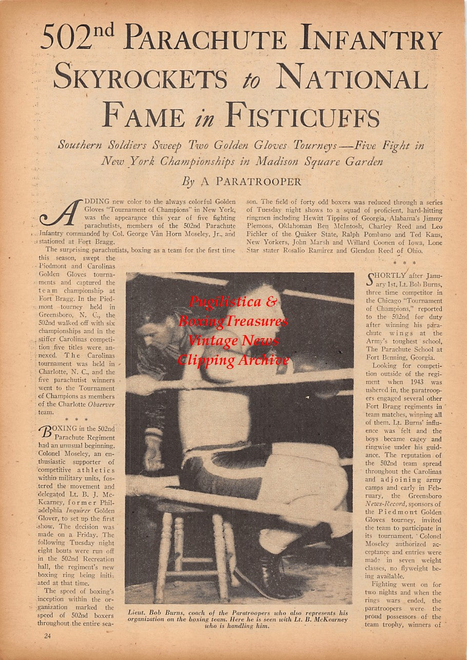 Boxing News Clipping #2353 - Leo Matriciani, Harry Gregorian, Rafael Beaz, Kenneth Jason, Louis Castelrande, Wallace O'Neill, Mark Umile, Gus Mirman, Eddie Sulk, Bob Burns