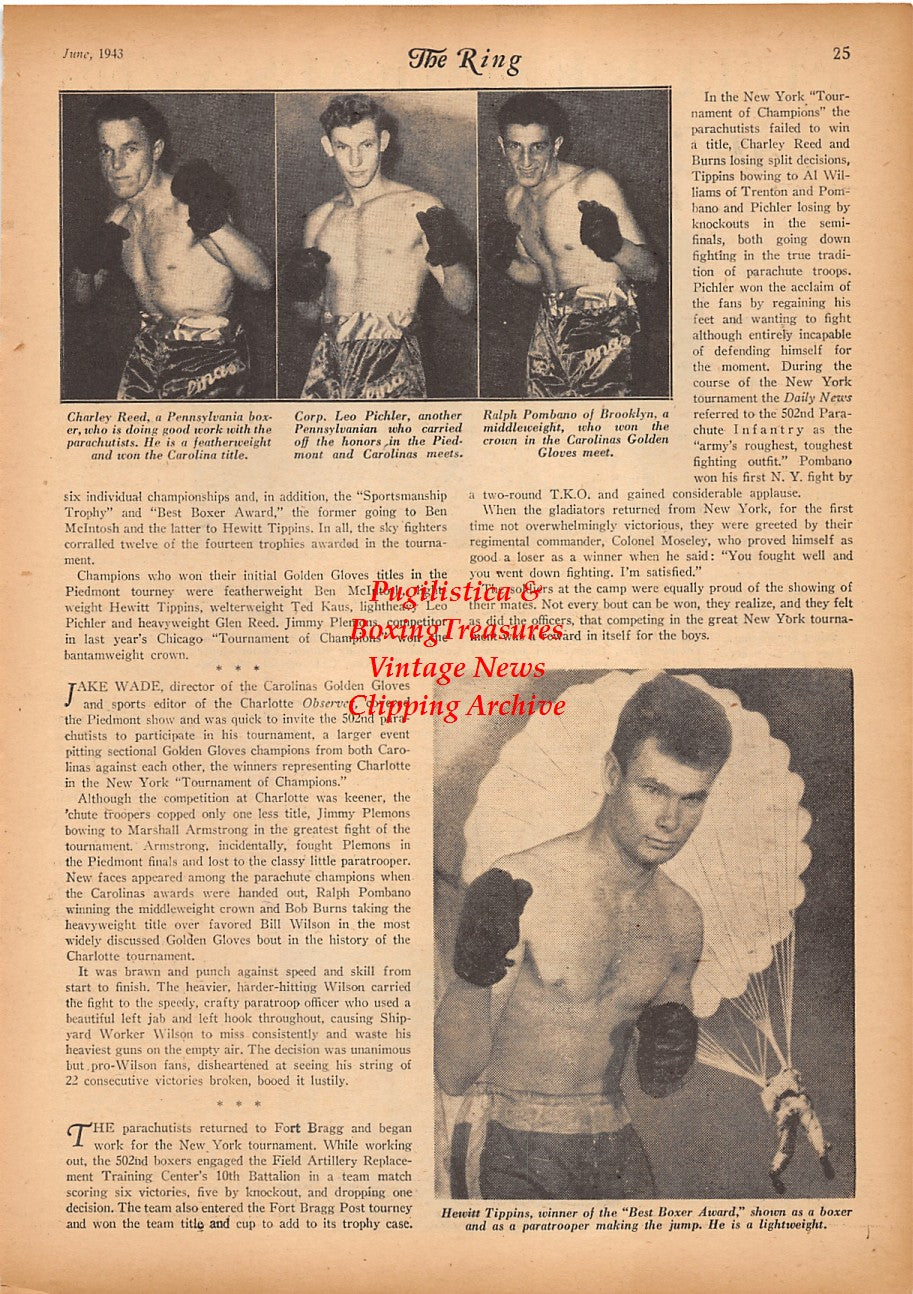 Boxing News Clipping #2354 - Army Boxing on Hawaii, Wallace Nagao, Joe Matsunaga, Charlie Reed, Leo Pichler, Ralph Pombano, Hewitt Tippins