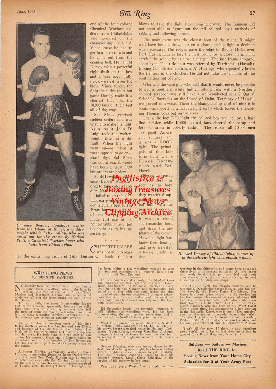 Boxing News Clipping #2355 - Tuffy Griffith, Clarence Bender, Howard Dorsey