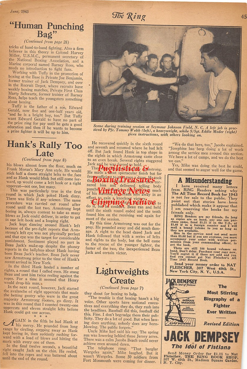 Boxing News Clipping #2360 - Seymour Johnson Military Field Boxers, Tommy Webb, Eddie Mader