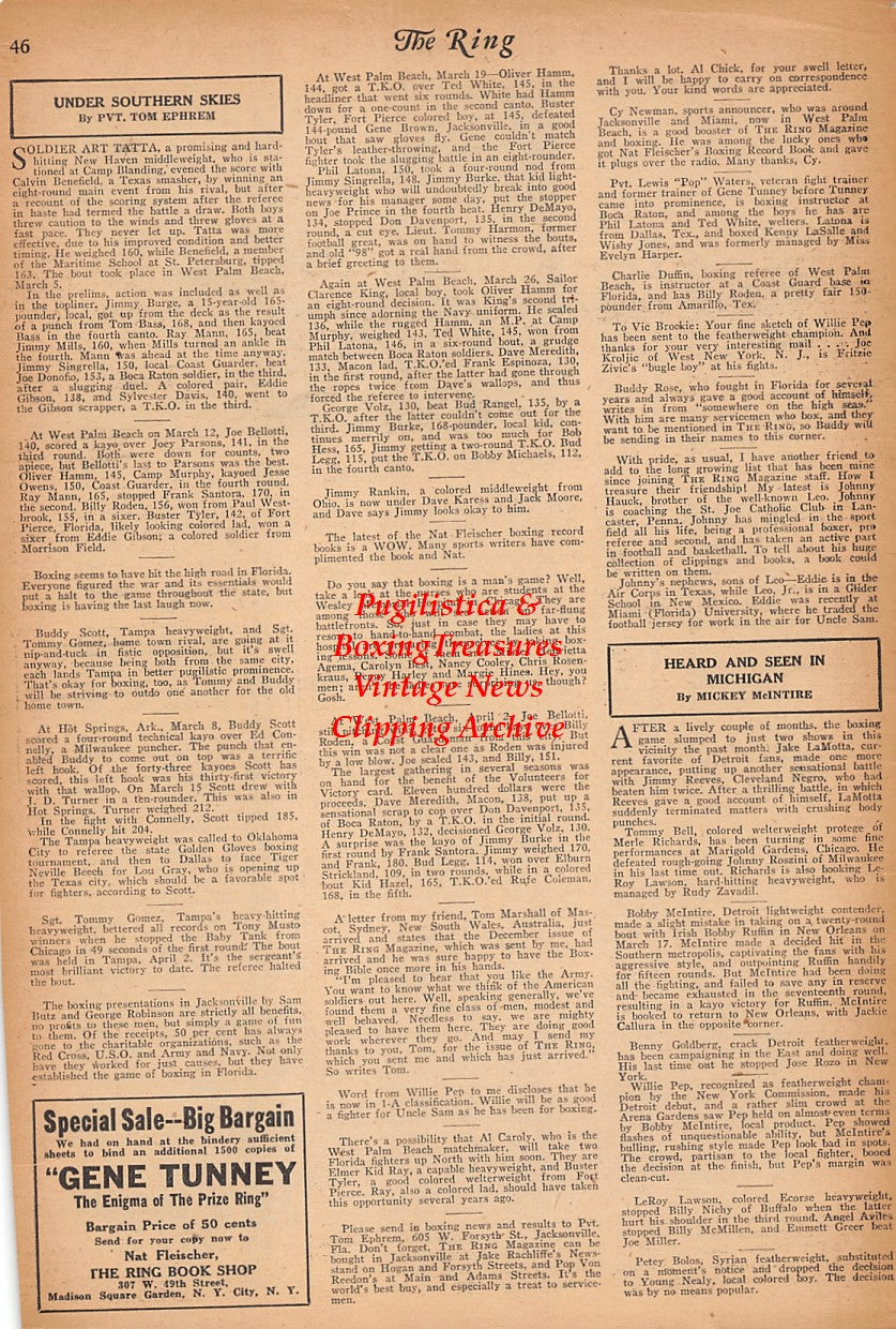 Boxing News Clipping #2360 - Seymour Johnson Military Field Boxers, Tommy Webb, Eddie Mader