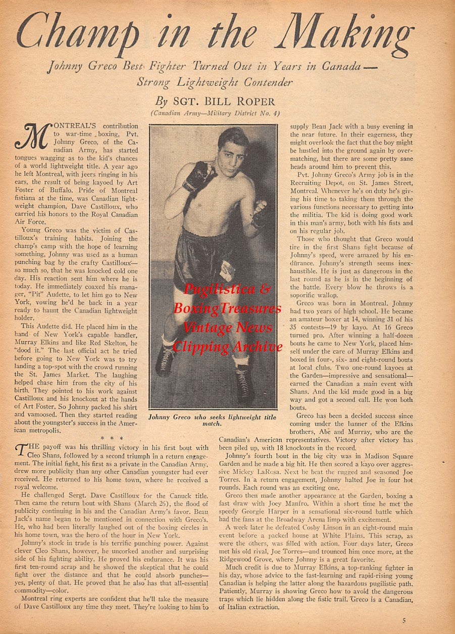 Boxing News Clipping #2364 - Johnny Greco, Jimmy Barry