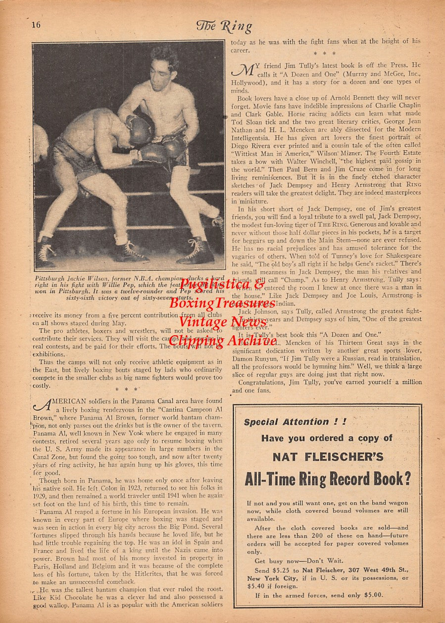 Boxing News Clipping #2367 - Pittsburgh Jackie Wilson vs. Willie Pep, Lee Savold vs. Lem Franklin