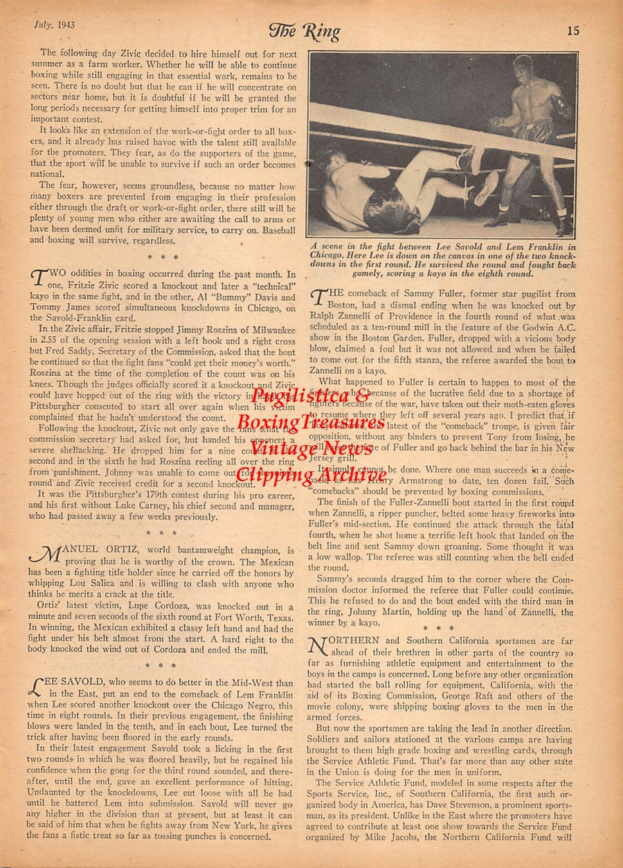 Boxing News Clipping #2367 - Pittsburgh Jackie Wilson vs. Willie Pep, Lee Savold vs. Lem Franklin
