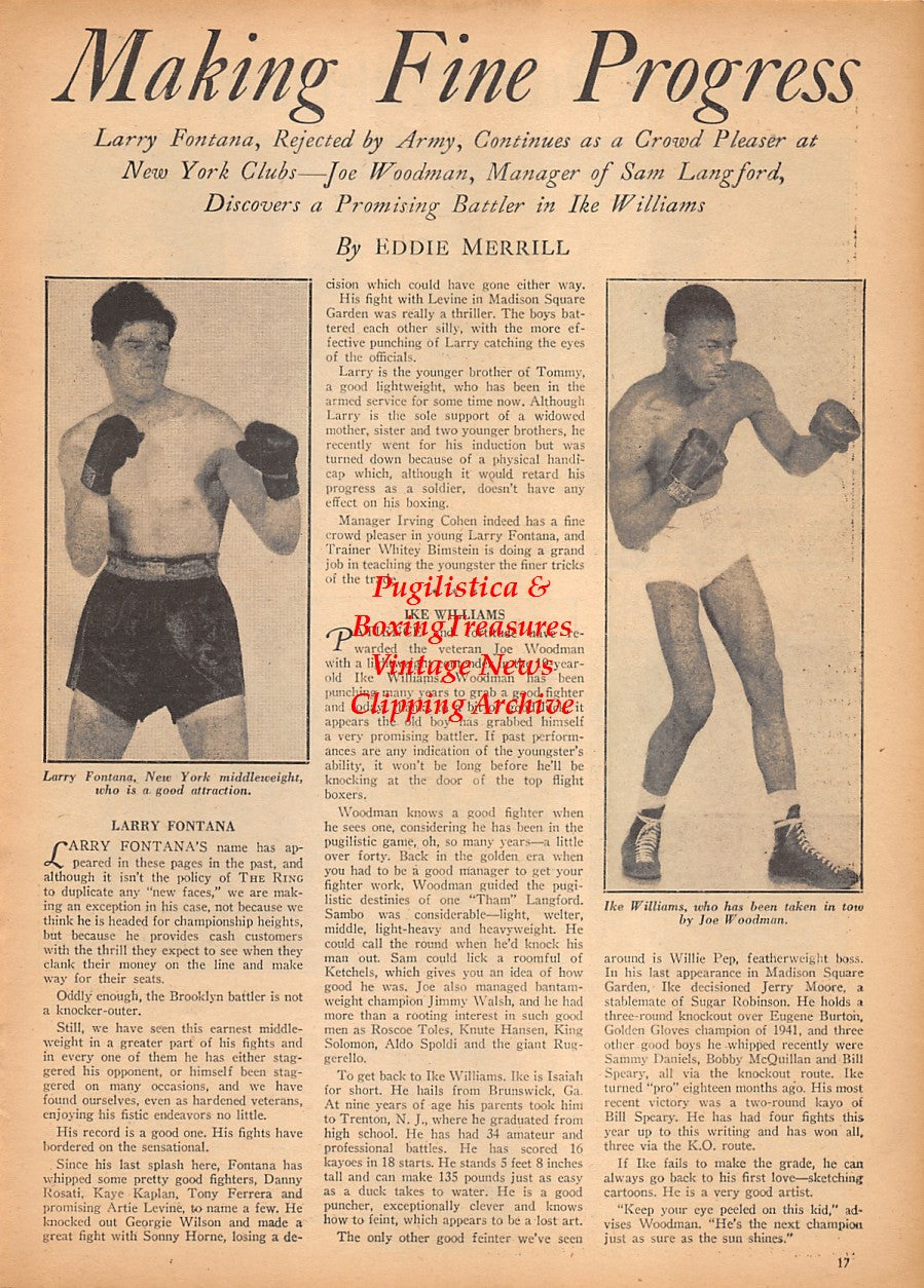 Boxing News Clipping #2368 - Parris Island Marine Boxing Team, Bellows Field Boxing Team, Steve Vaccarelli, Eddie Ritchetson, Larry Fontana, Ike Williams and many more