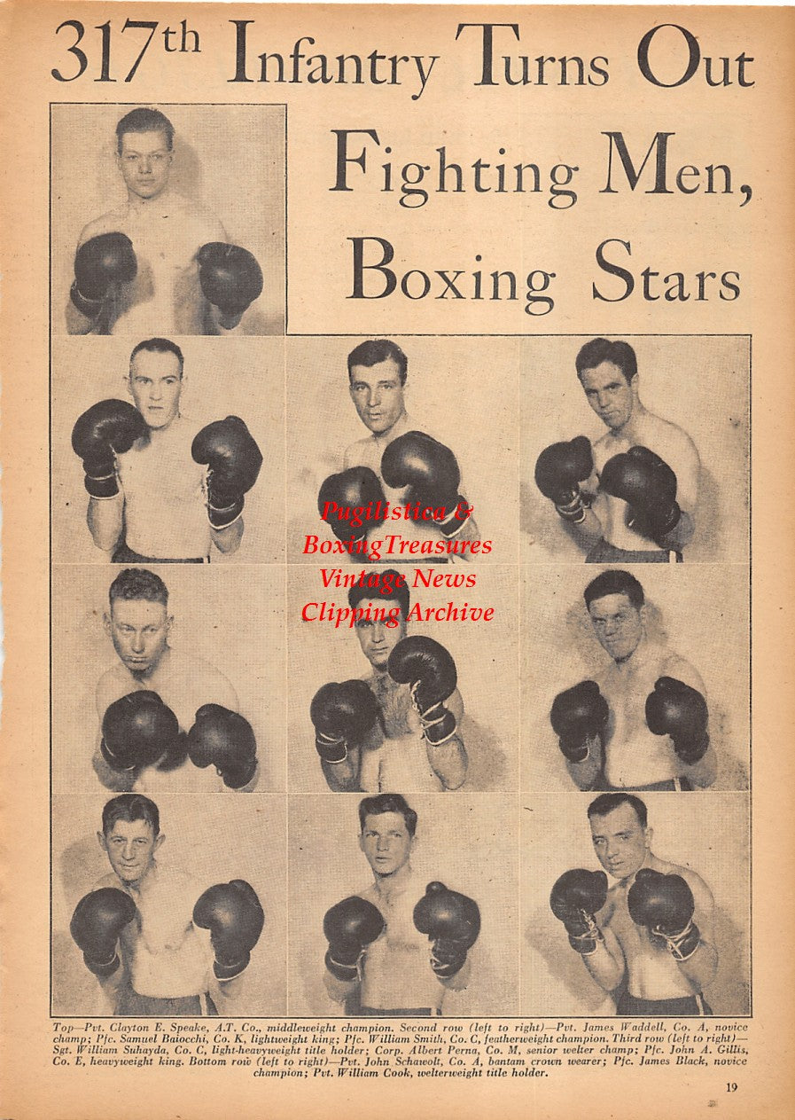 Boxing News Clipping #2369 - Benny Goldberg, Patsy Spataro, 317th Infrantry Boxing Team, James Waddell, Samuel Baiocchi, William Suhayda, Albert Perna, John Gillis and many others