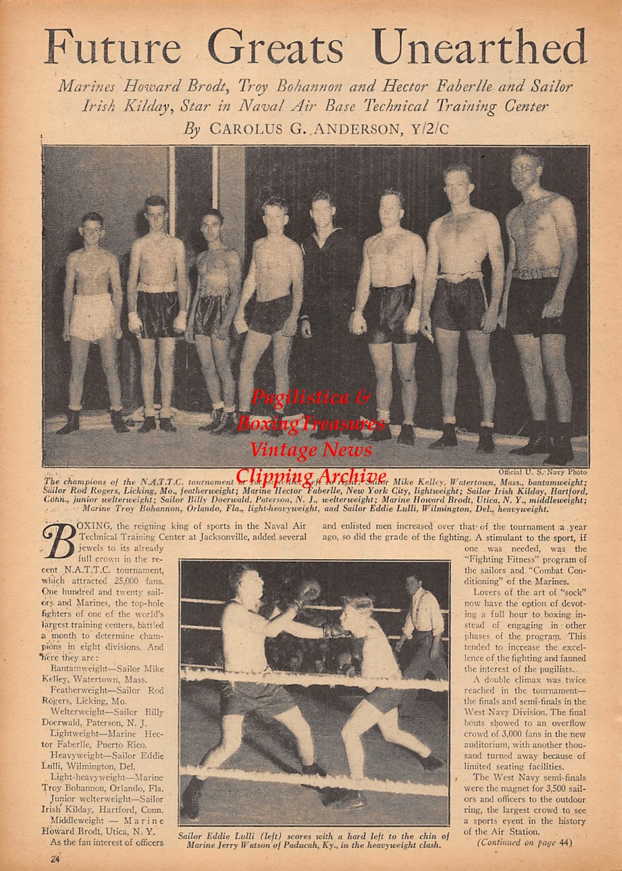 Boxing News Clipping #2370 - Ray Landis, Tommy Gomez, Fort McHenry Boxing Team, Tony Martea, Homer Bingham, Eddie Lulli, Jerry Watson, Irish Kilday, Billy Doerwald, Troy Bohannon and many others