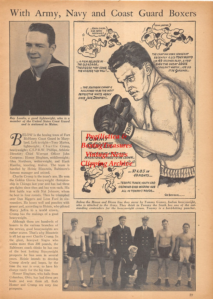 Boxing News Clipping #2370 - Ray Landis, Tommy Gomez, Fort McHenry Boxing Team, Tony Martea, Homer Bingham, Eddie Lulli, Jerry Watson, Irish Kilday, Billy Doerwald, Troy Bohannon and many others