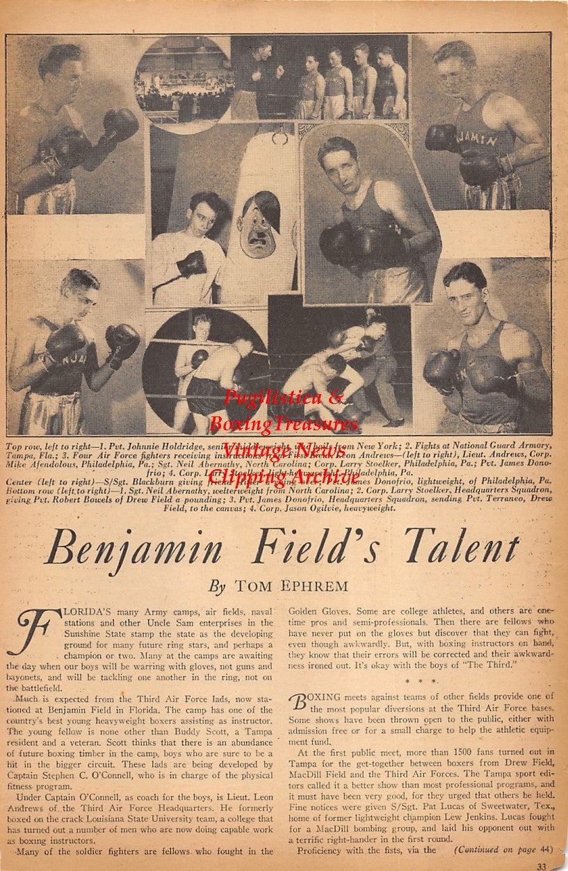 Boxing News Clipping #2376 - Benjamin Field Military Team, Johnny Holdridge, Leon Andrews, Mike Afendolous, Neil Abernathy, Larry Stoelker, James Donofrio, Robert Bowels, Jason Ogilvie