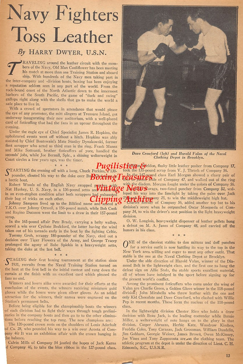 Boxing News Clipping #2380 - Navy Boxing, Dave Crawford, Harold Valan