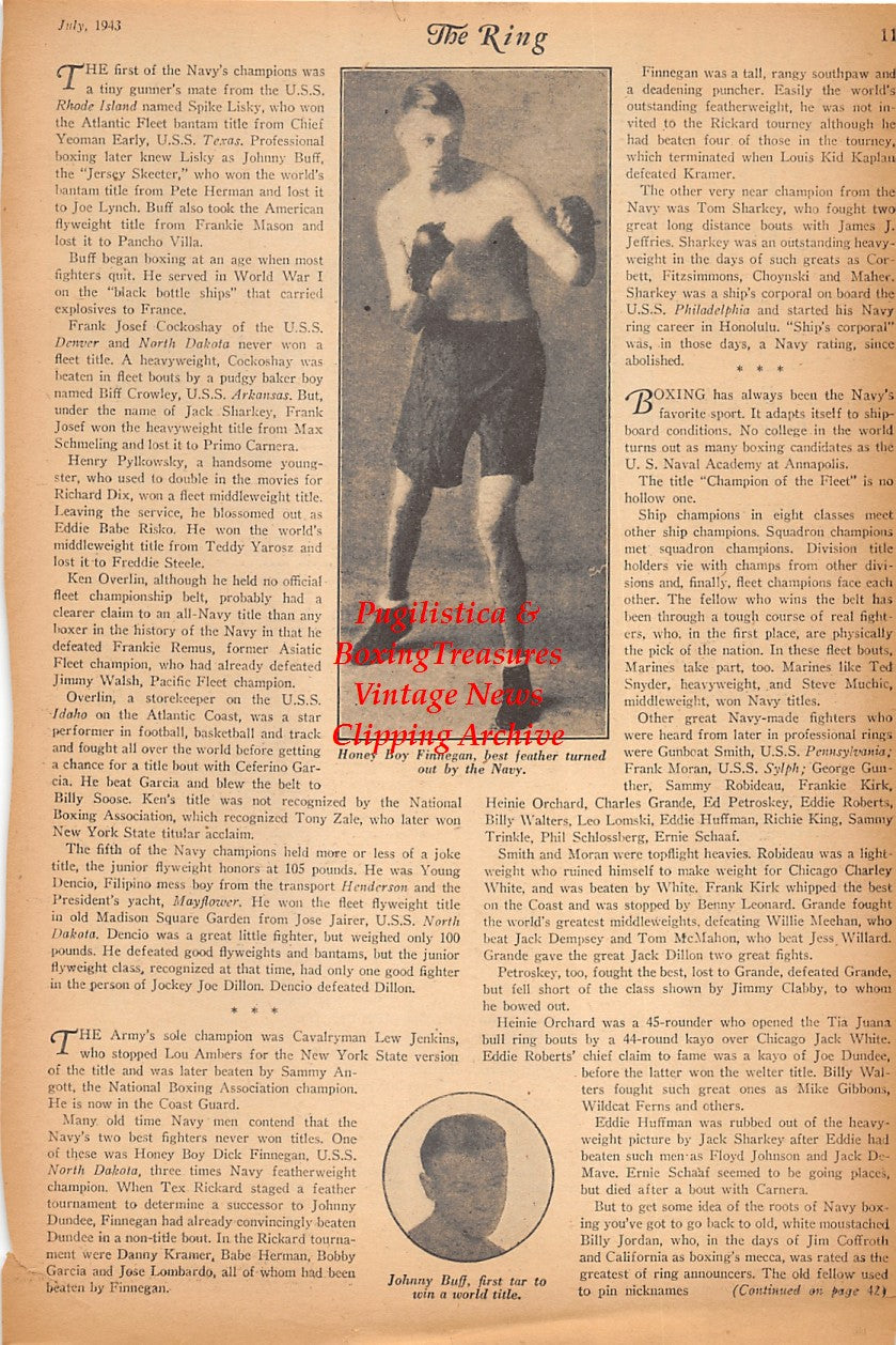 Boxing News Clipping #2381 - Army Boxing, Lee Mills, Walter Russey, Gilbert Clichee, Lawrence Goodson, Honeyboy Finnegan, Johnny Buff