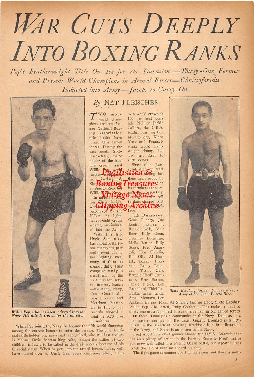 Boxing News Clipping #2383 - Willie Pep, Sixto Escobar, Anton Christoforidis, Mike Jacobs