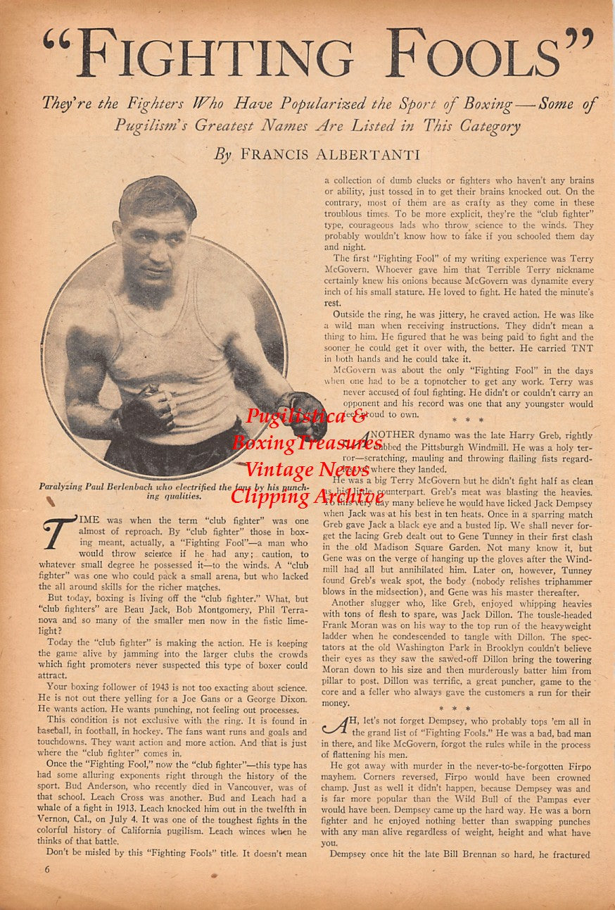 Boxing News Clipping #2384 - WWII Japanese-American Boxers at Fort Shelby, Ankie Hoshijo, Wallace Nagao, Richard Kato, Richard Chinen, Henry Oshiro, Tsunishi Maruo, Paul Berlenbach