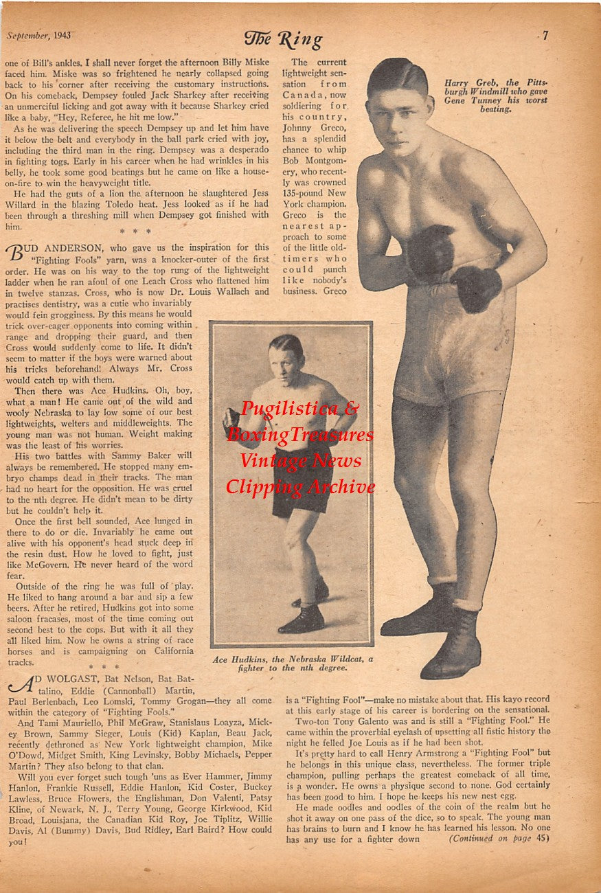 Boxing News Clipping #2385 - Harry Greb, Ace Hudkins, Joe Louis stars in "This Is The Army"
