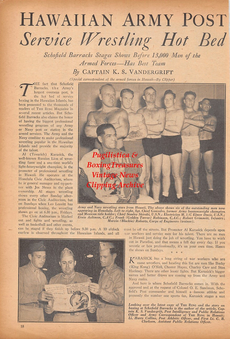 Boxing News Clipping #2390 - WWII Military, Whitey Woosley, John Shaughnessey, Sam Berzansky, Edward Winjensen, Ernie Thomas, Chief Gonzales, Stanley Skieski, Elmer Davis, Ernie Aultman, Frank Robinson, Robert Grimmitt, Marvin Roberts and others