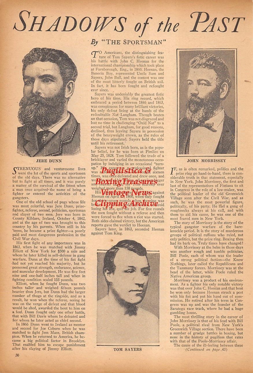 Boxing News Clipping #2396 - Jackie Cunningham, Jimmy Phillips, Pedro Jiminez, Fred Dawson, Jere Dunn, John Morrissey, Tom Sayers
