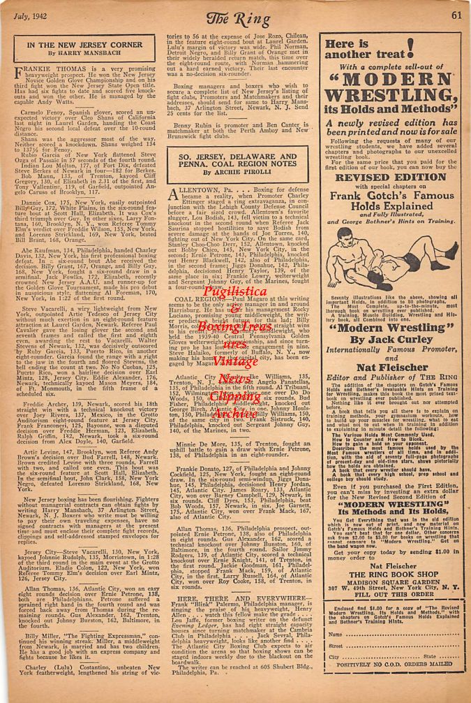 Boxing News Clipping #240 - Fight Results from New Jersey, Delaware, Syracuse, Buffalo, Rochester and elsewhere