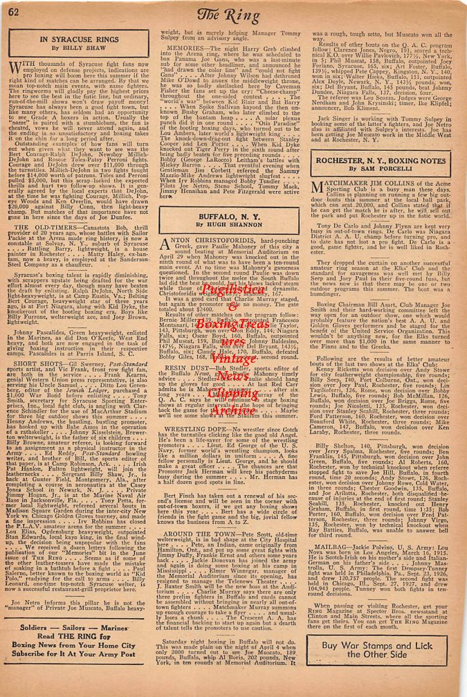Boxing News Clipping #240 - Fight Results from New Jersey, Delaware, Syracuse, Buffalo, Rochester and elsewhere