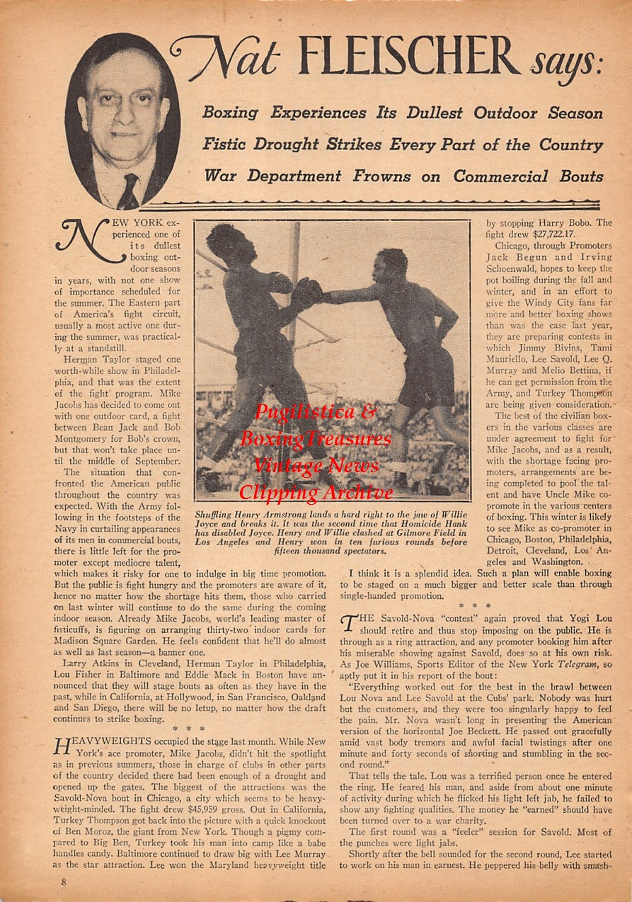 Boxing News Clipping #2402 - Henry Armstrong vs. Willie Joyce