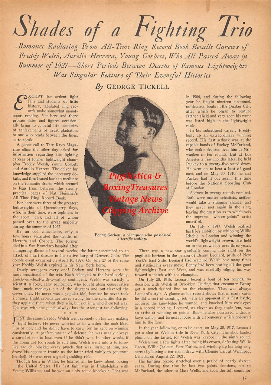 Boxing News Clipping #2407 - Young Corbett, Freddie Welsh