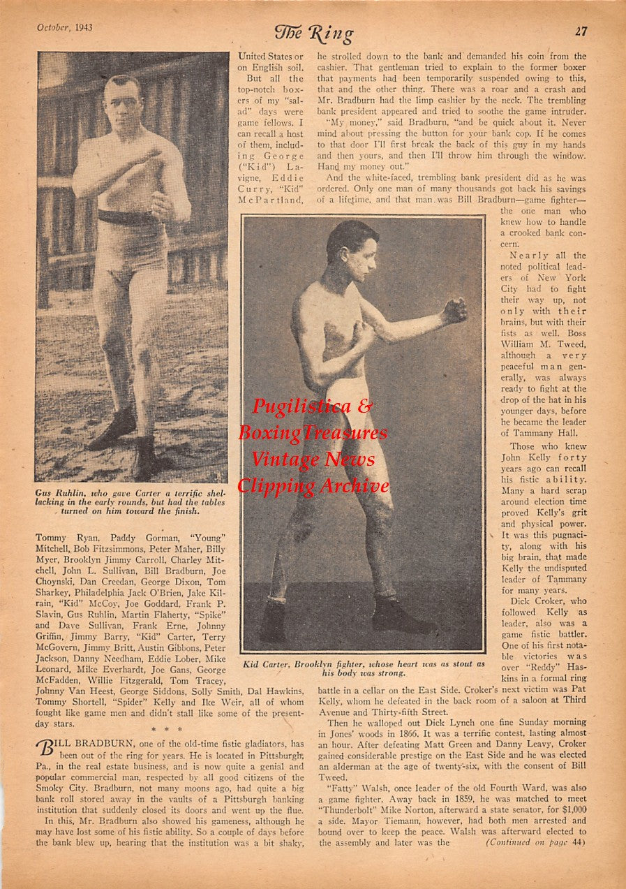 Boxing News Clipping #2412 - Barney Felix, Billy Hausman, Gus Ruhlin, Kid Carter