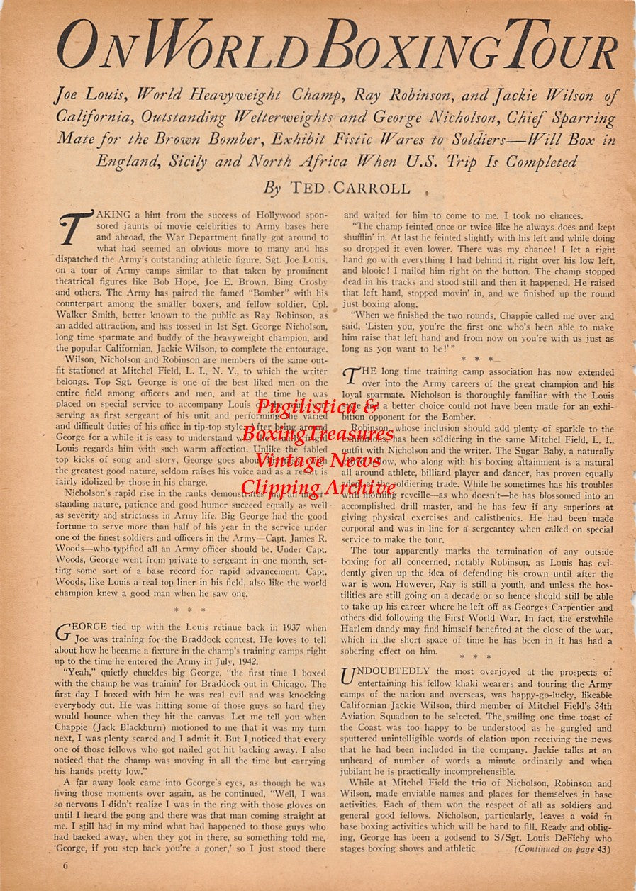 Boxing News Clipping #2417 - Sugar Ray Robinson vs. Henry Armstrong, Steve Kronis vs. Aaron Seltzer, Lou Nova vs. Lee Savold, Bob Montgomery vs. Fritzie Zivic