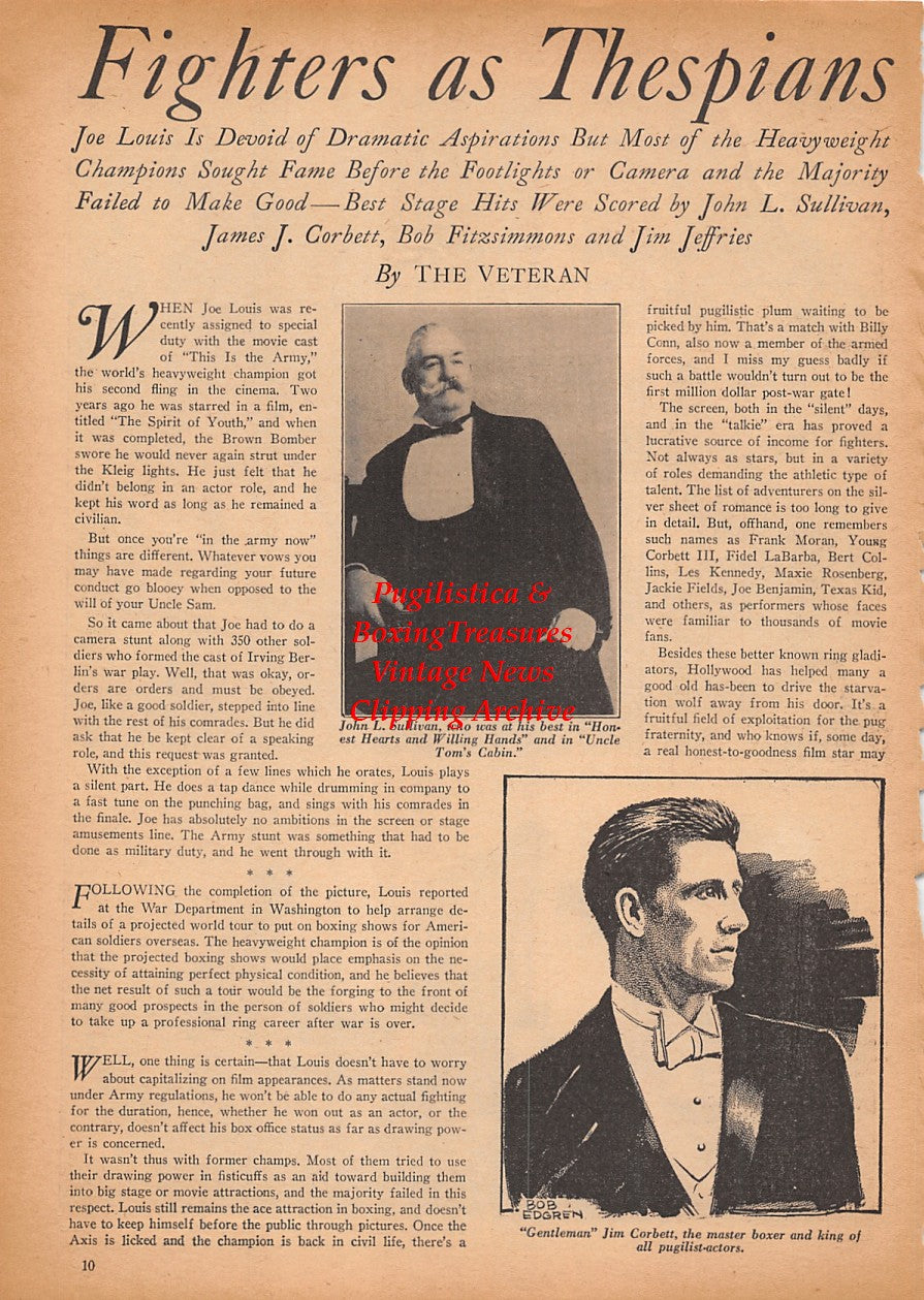 Boxing News Clipping #2418 - WWII Military Boxing in North Africa, Harry Dwyer, John L. Sullivan, Jim Corbett